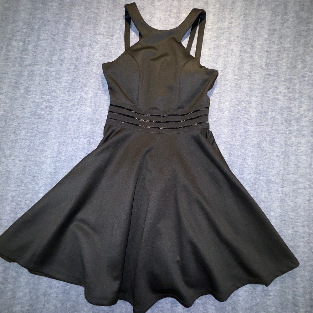 City Studio Black Sleeveless Fit and Flare Mini Dress Mesh Waist Size 0